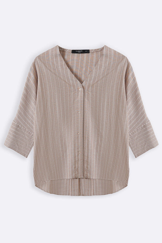 BEIGE CURVE STRIPED BATWING SHIRT