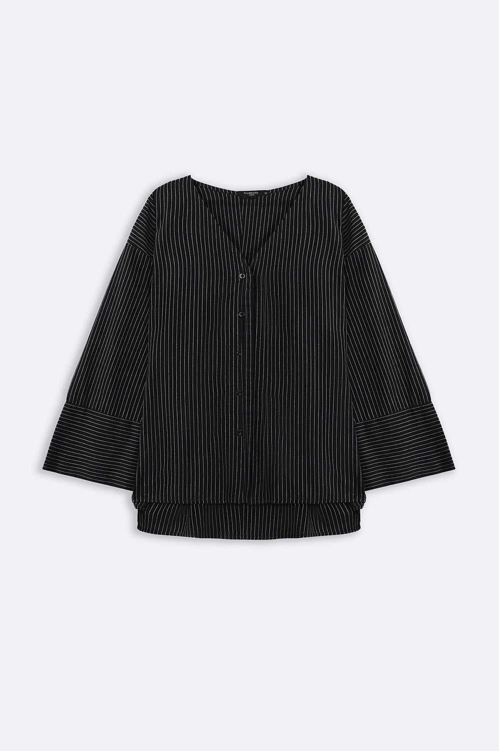 BLACK CURVE STRIPED BATWING SHIRT