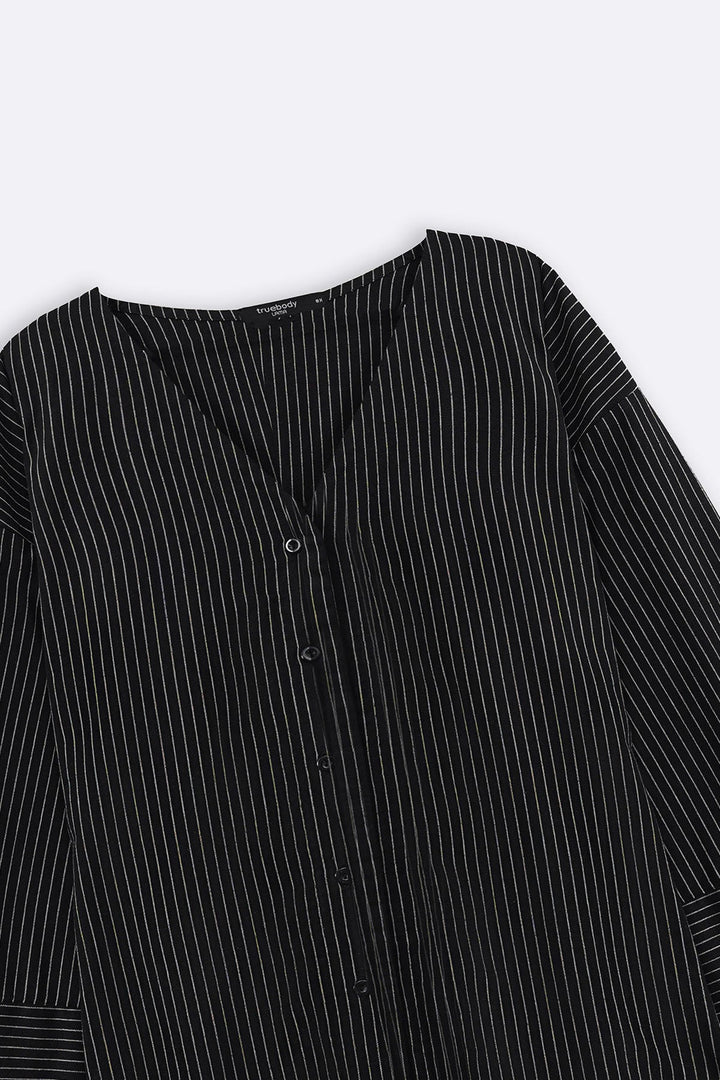 BLACK CURVE STRIPED BATWING SHIRT