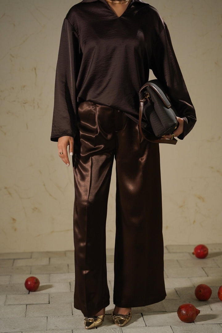 CHOCOLATE SILKY FORMAL PANTS