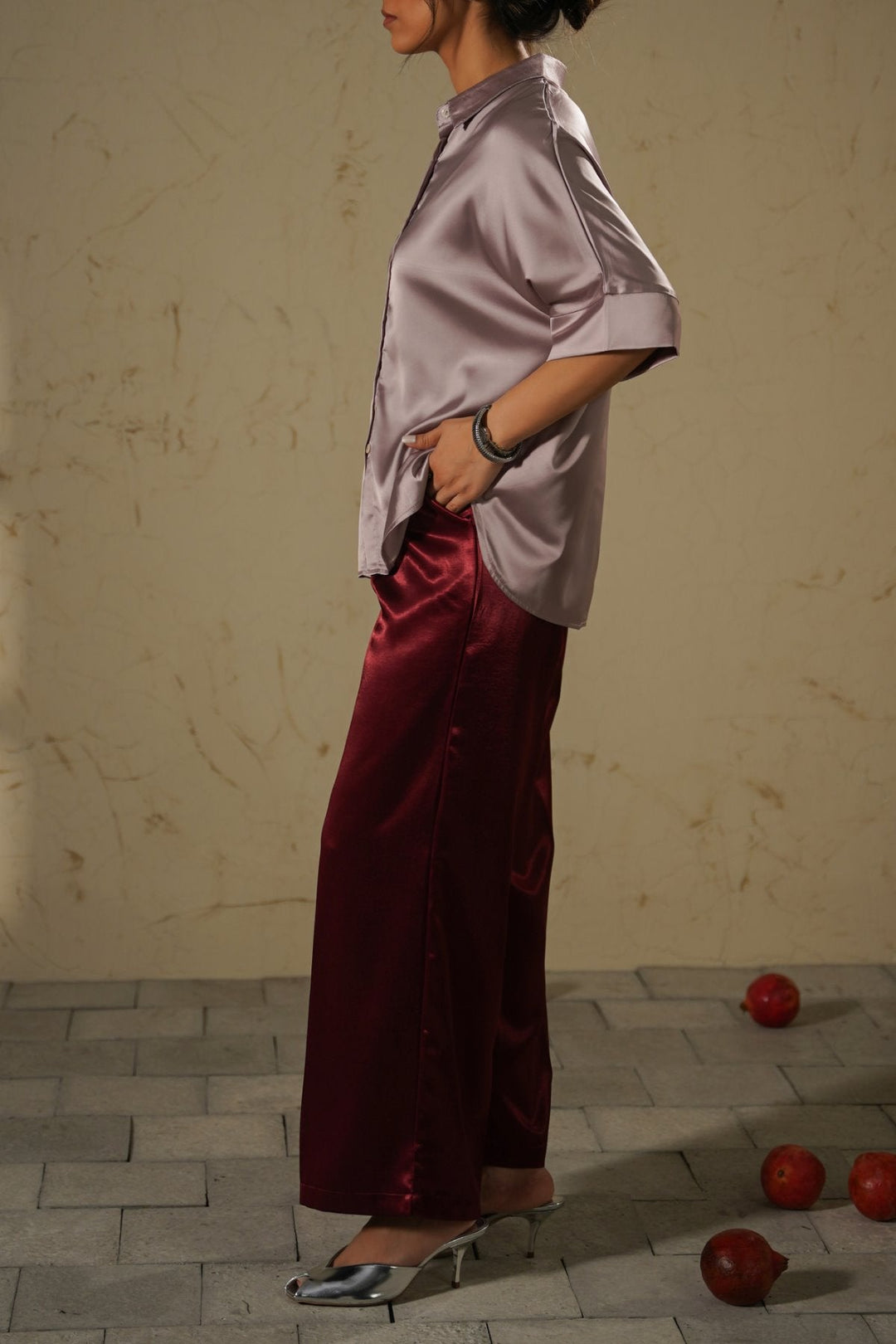OX BLOOD SILKY FORMAL PANTS