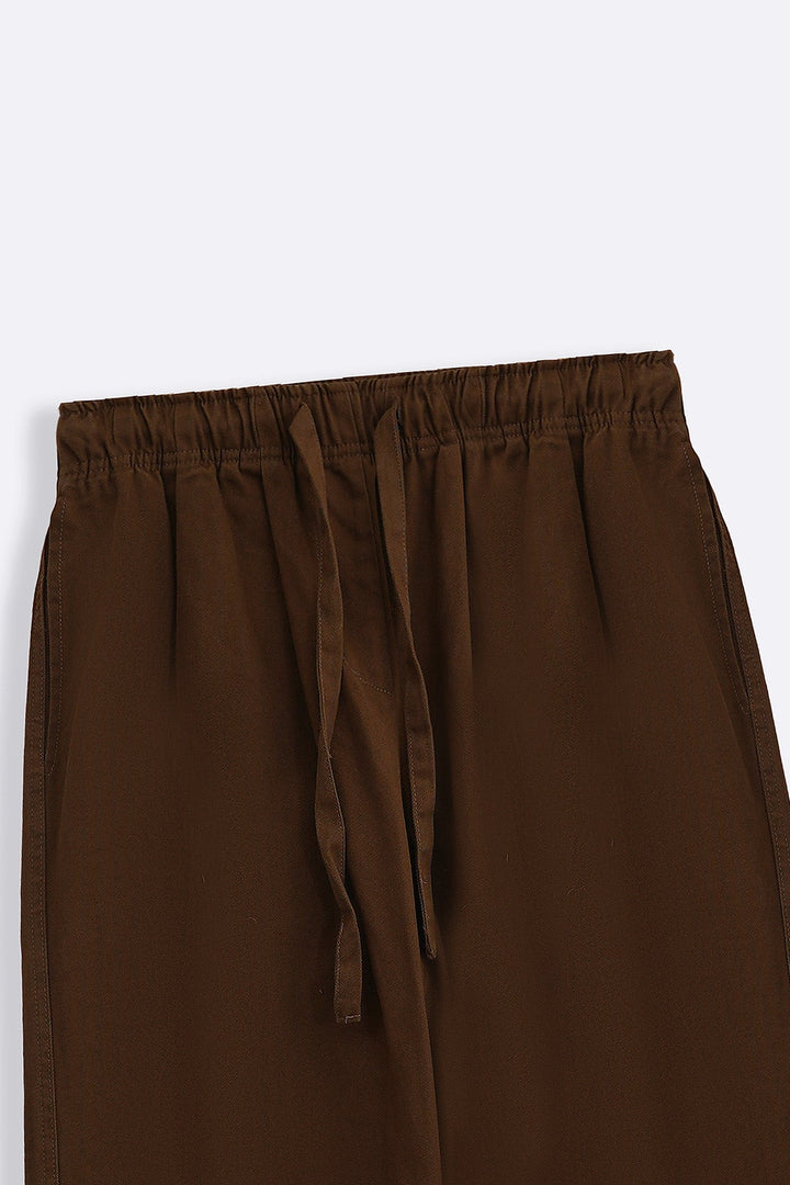 BROWN COTTON HERRINGBONE PANTS