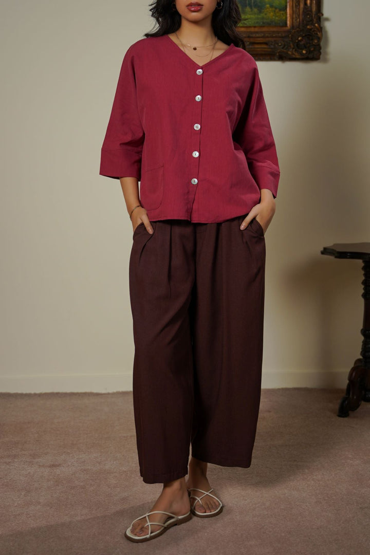 BURGUNDY SLOUCHY PLEATED PANTS