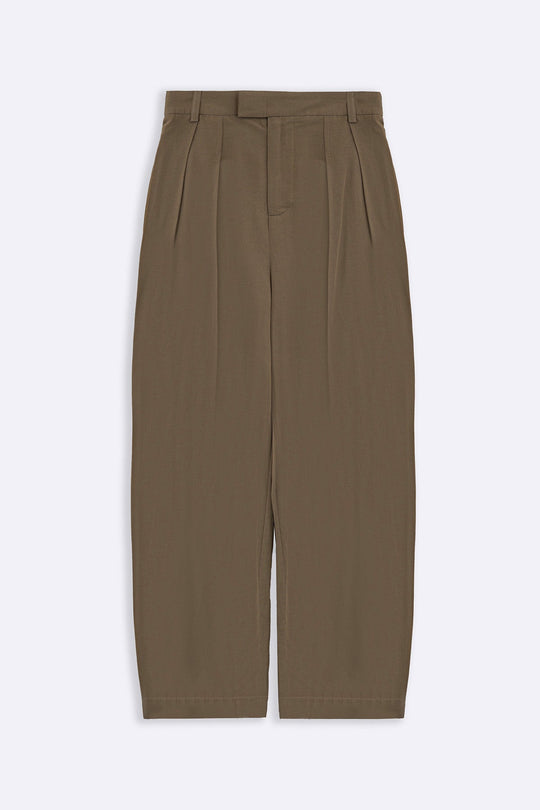 KHAKI SLOUCHY PLEATED PANTS