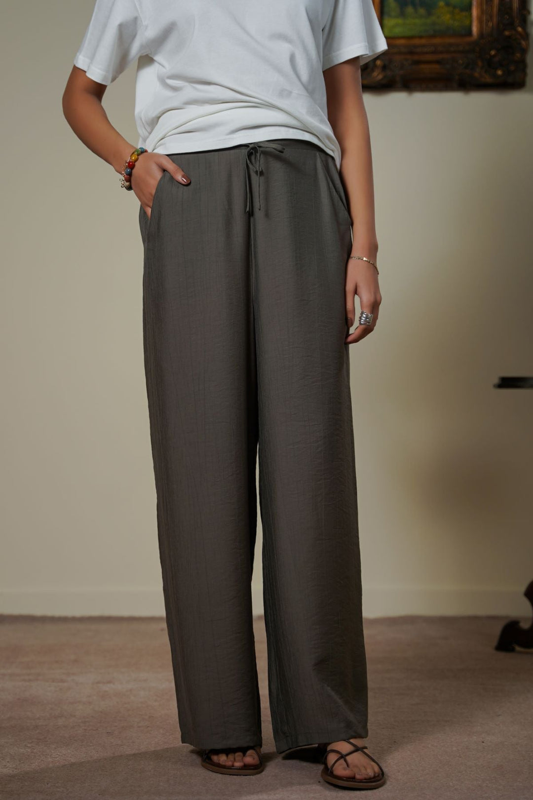 CHARCOAL TEXTURED LONG PANTS