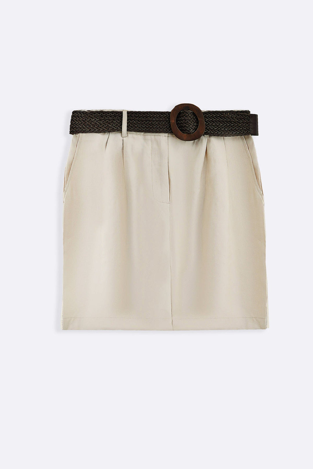 CREAM BELTED PLEAT SHORTS