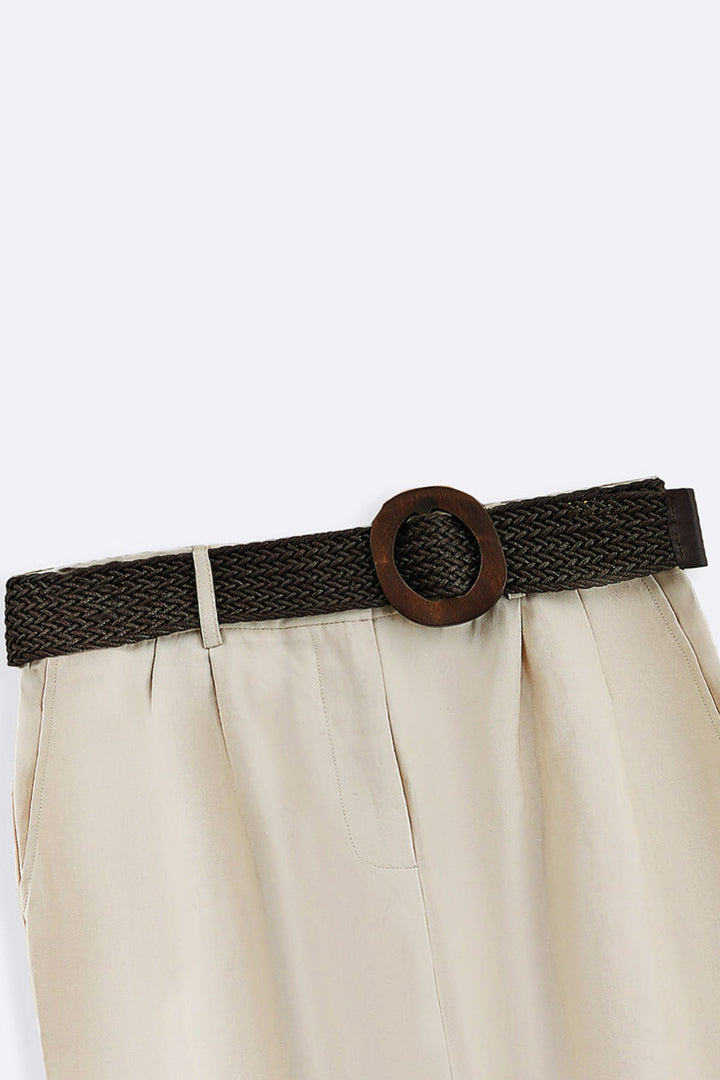 CREAM BELTED PLEAT SHORTS