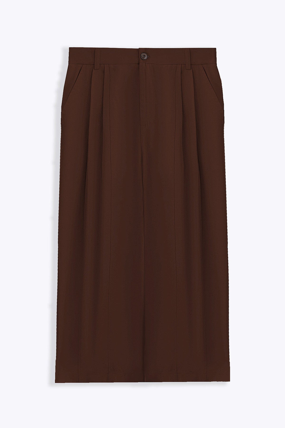 BROWN COTTON-TENCEL CROPPED PANTS