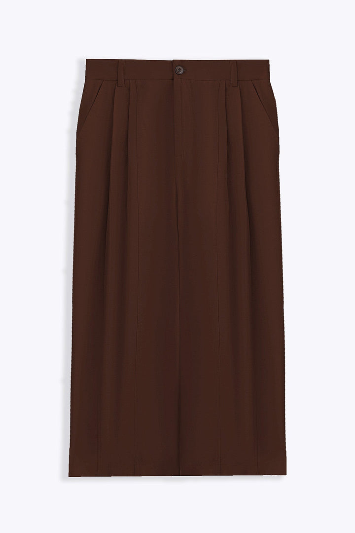 BROWN COTTON-TENCEL CROPPED PANTS