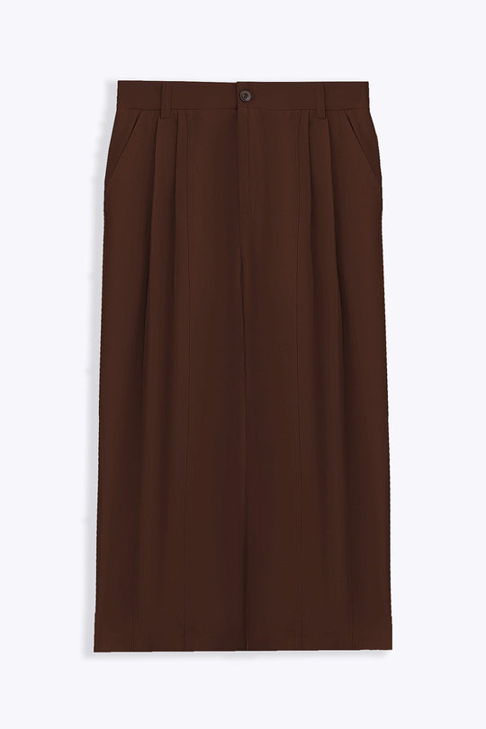 BROWN COTTON-TENCEL CROPPED PANTS