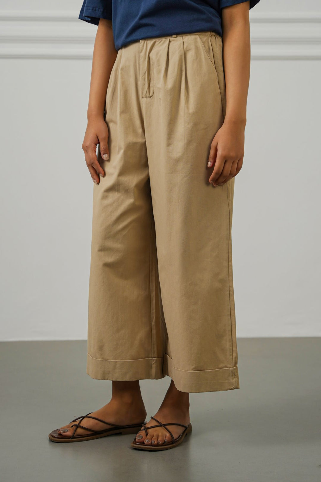 POPLIN TURN UP PANTS
