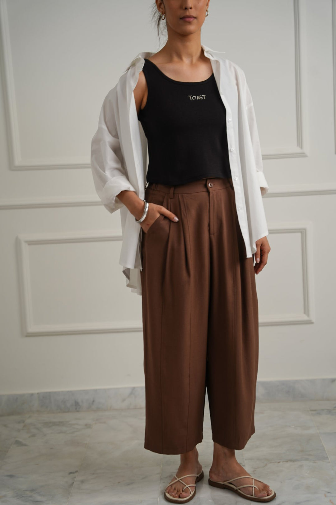 POPLIN TURN UP PANTS