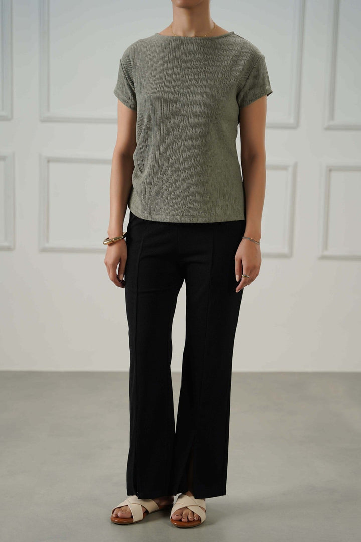 BLACK TAPERED SLIT PANTS