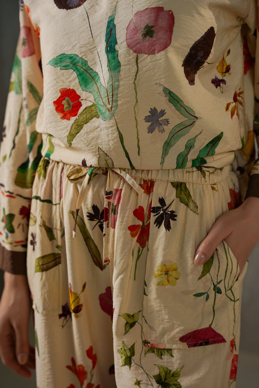CREAM FERN & POPPY PANTS