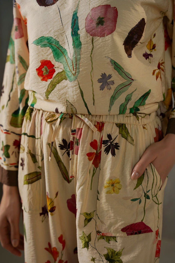 CREAM FERN & POPPY PANTS