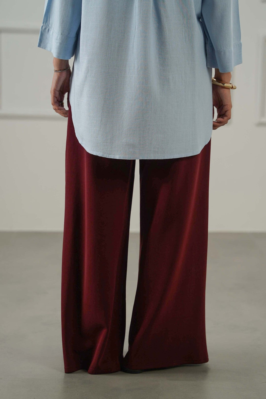 WINE FLOWY WIDE PANTS