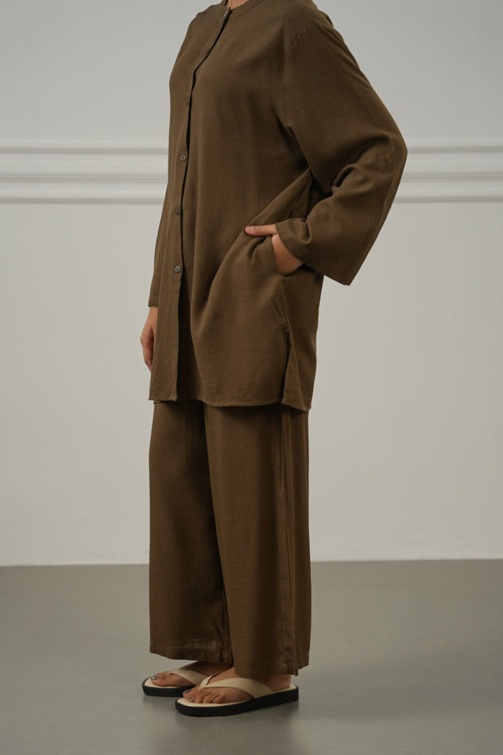 BROWN LINEN BLEND EASE CULOTTES