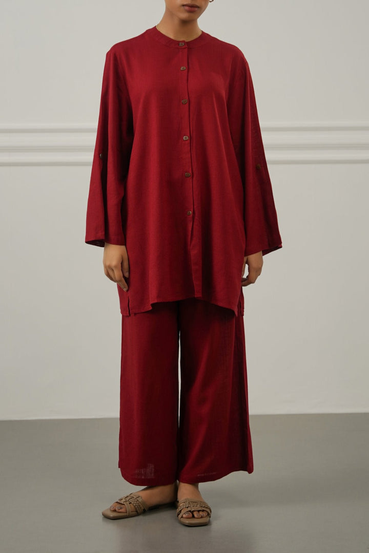 RED LINEN BLEND EASE CULOTTES