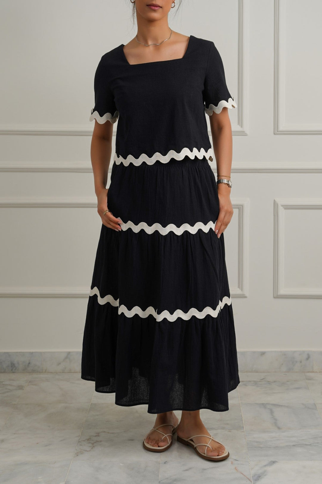 BLACK RIC RAC MAXI SKIRT
