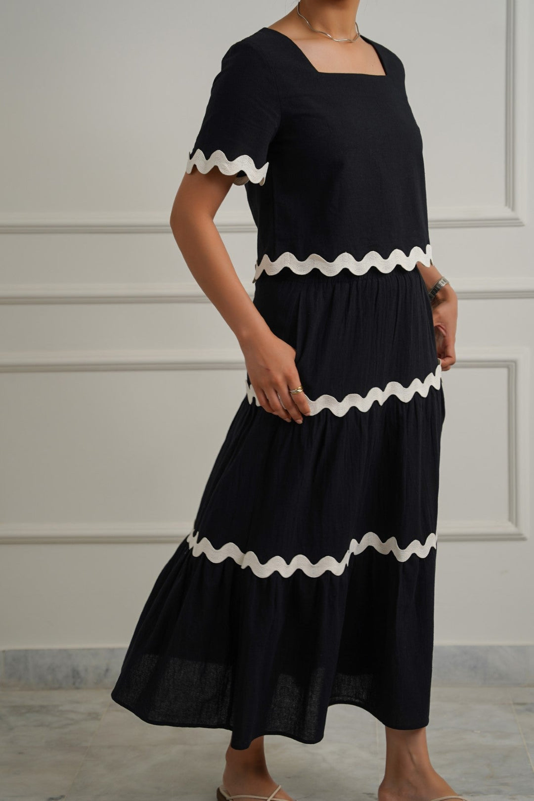 BLACK RIC RAC MAXI SKIRT