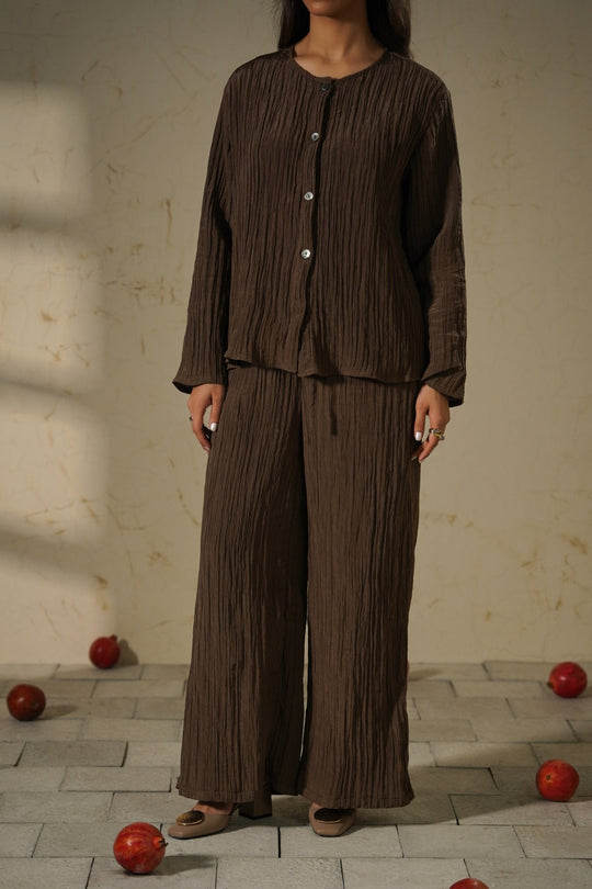 COFFEE CRINKLE WIDE PANTS