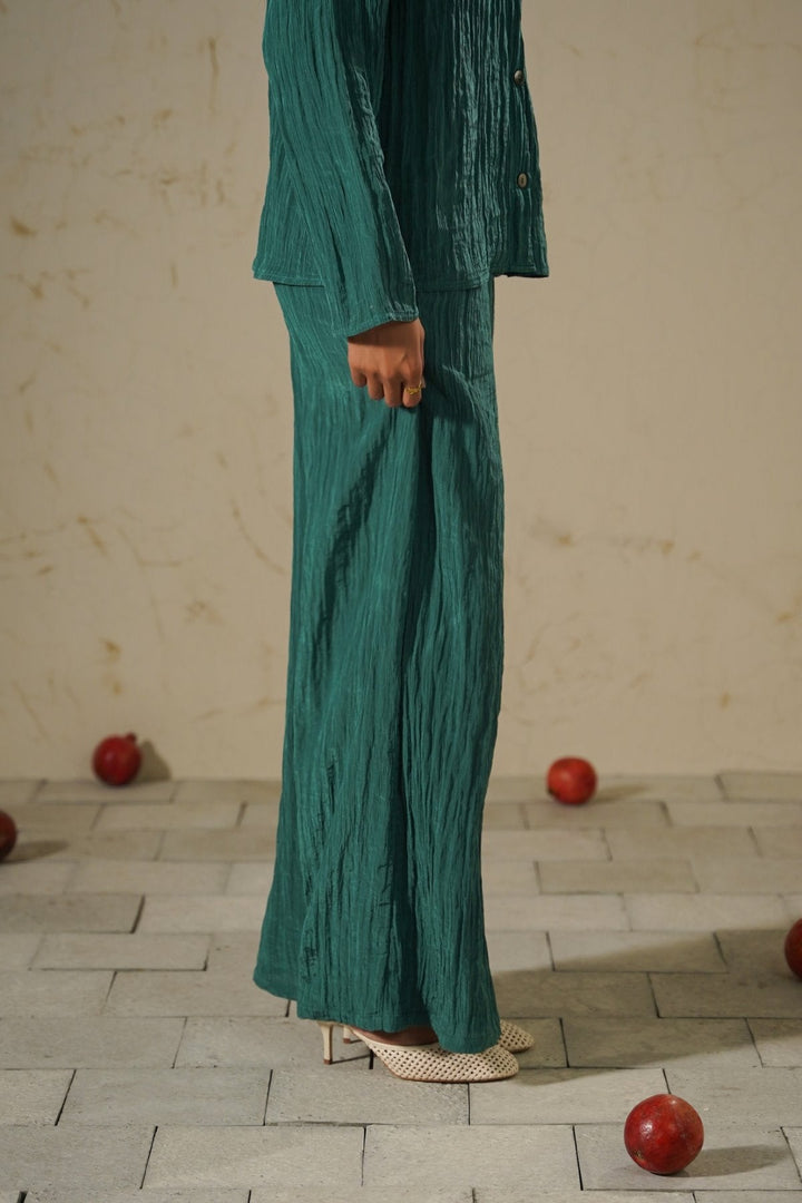 TURQUOISE CRINKLE WIDE PANTS
