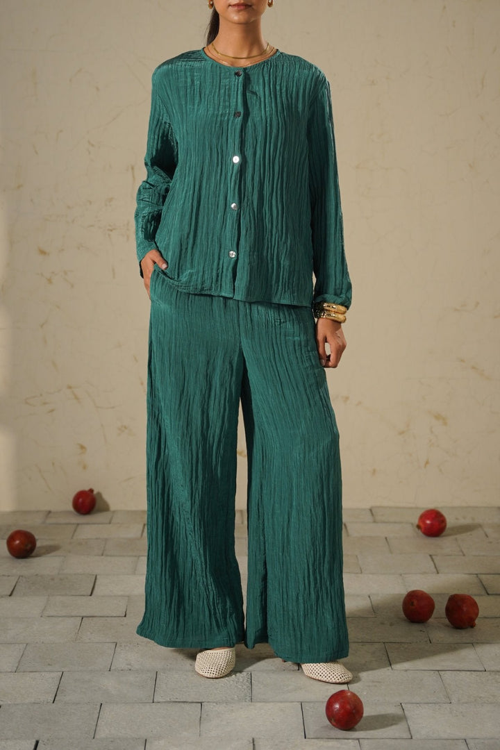 TURQUOISE CRINKLE WIDE PANTS