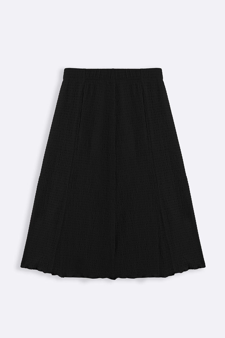 BLACK ASYMMETRIC CRINKLE SKIRT