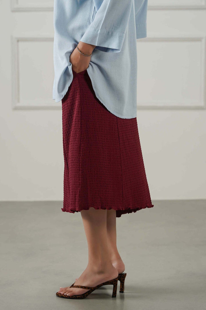 BURGUNDY ASYMMETRIC CRINKLE SKIRT