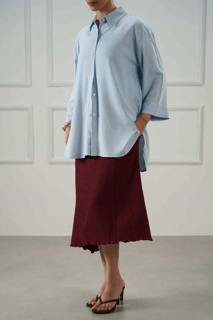 BURGUNDY ASYMMETRIC CRINKLE SKIRT