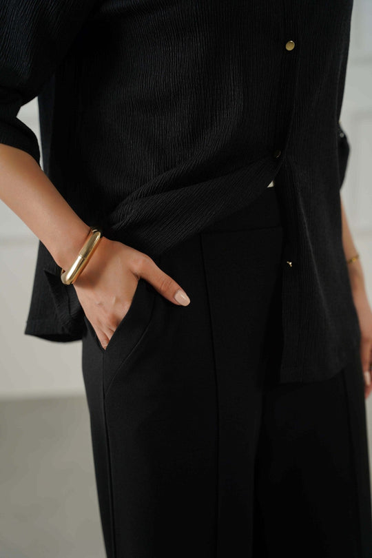 BLACK TAILORED WIDE PANTS