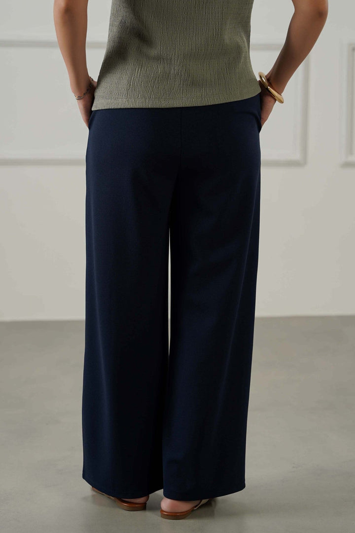 NAVY TAILORED WIDE PANTS