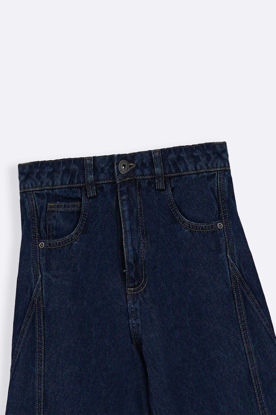 DARK INDIGO MID RISE BARREL JEANS