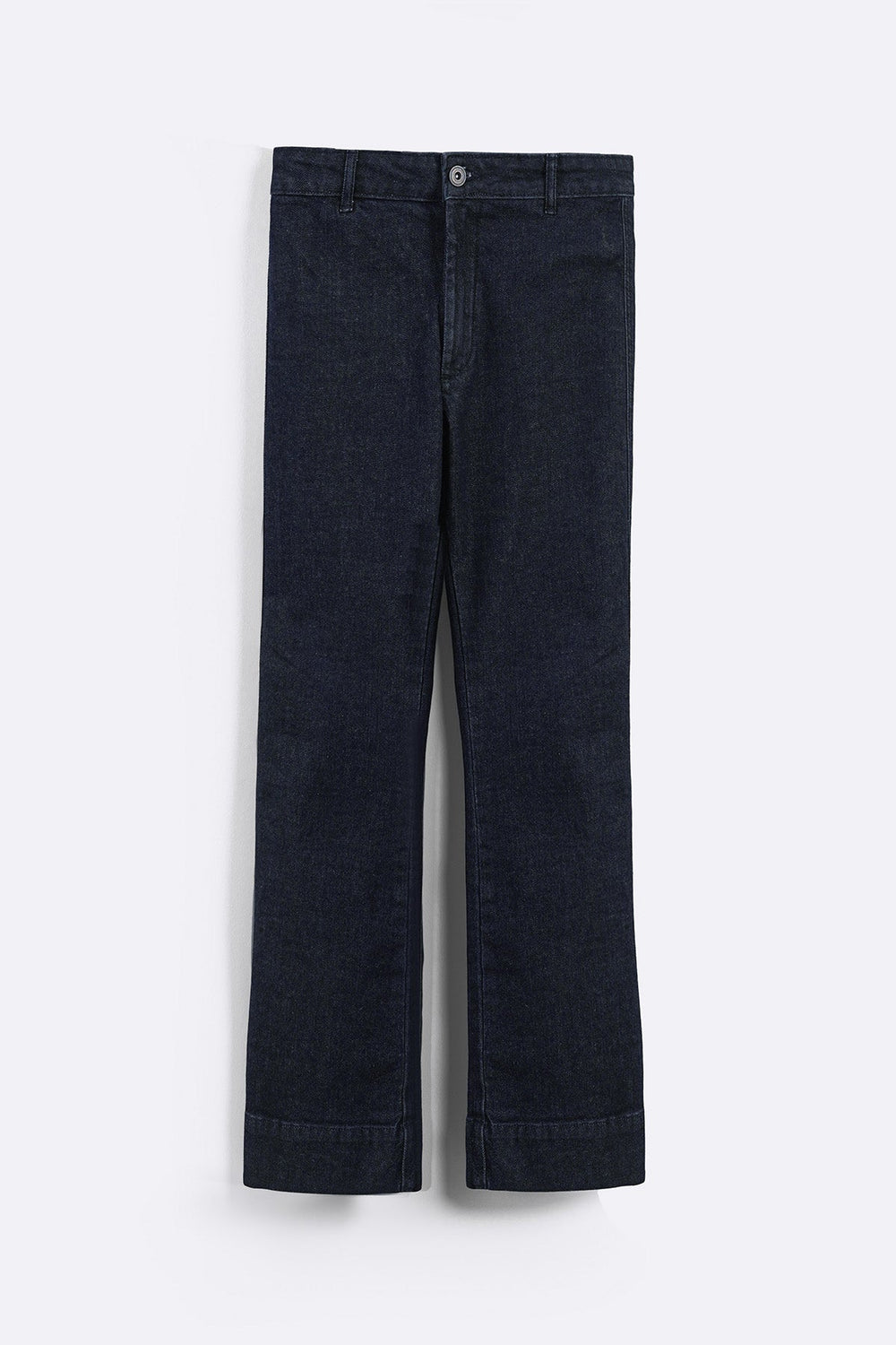 DARK BLUE MID-RISE KICK FLARE JEANS