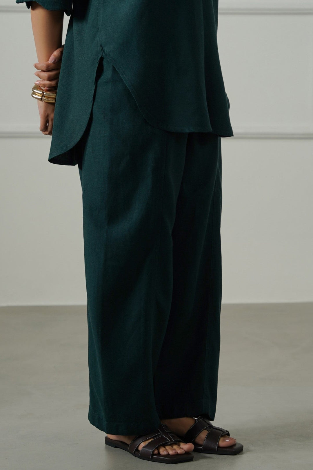 FOREST GREEN LINEN BLEND PANTS