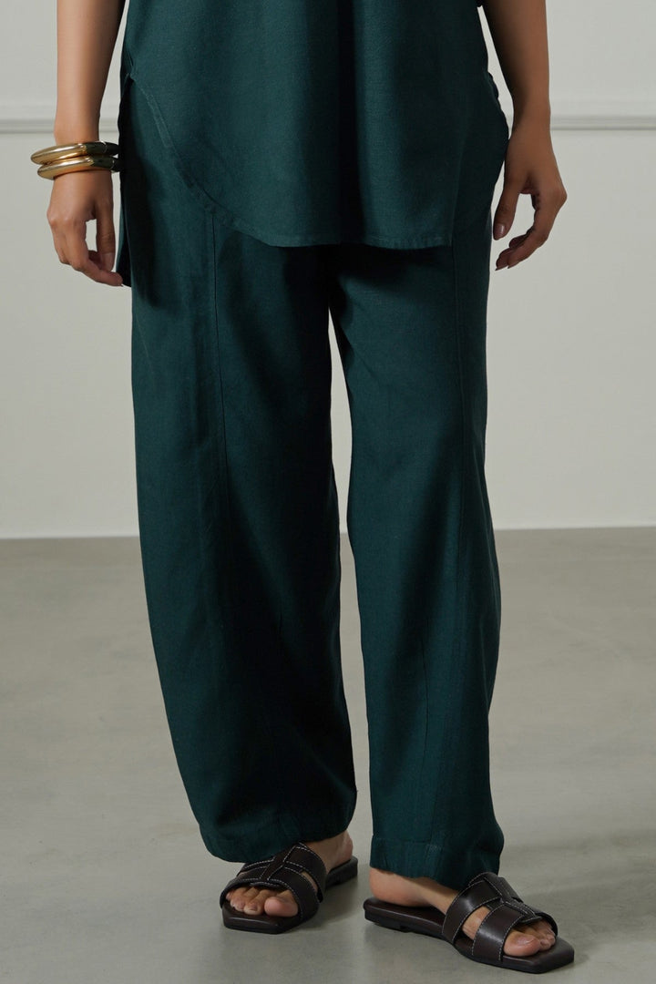 FOREST GREEN LINEN BLEND PANTS