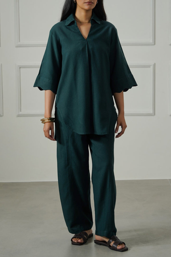 FOREST GREEN LINEN BLEND PANTS