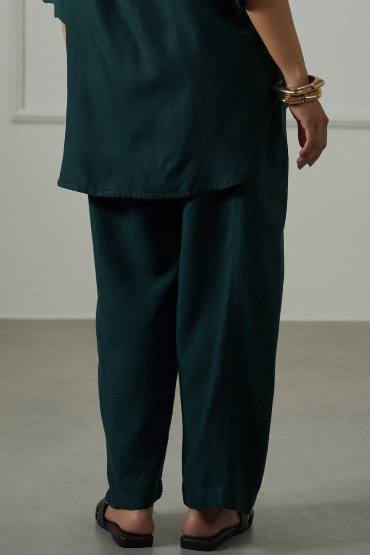 FOREST GREEN LINEN BLEND PANTS