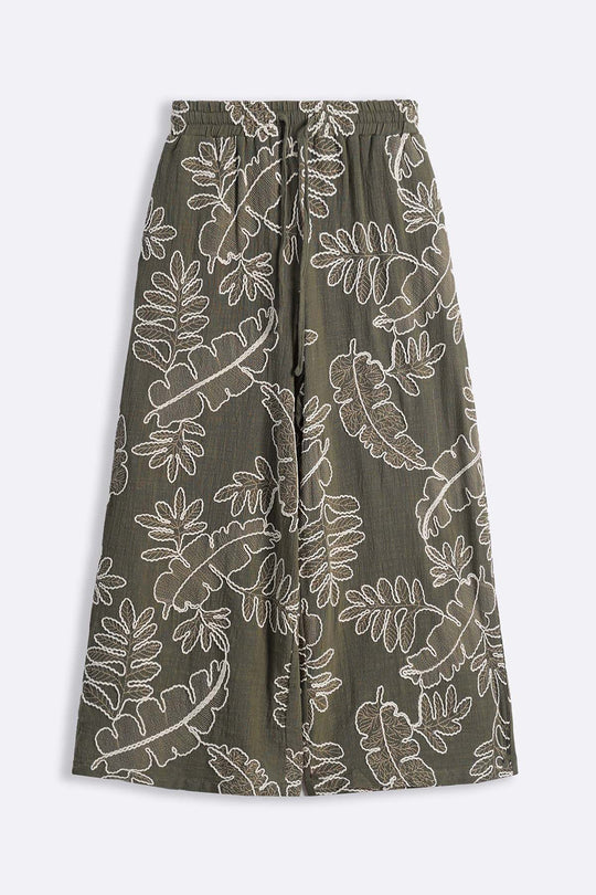 GREEN CORD COTTON EMBROIDERY CULOTTES