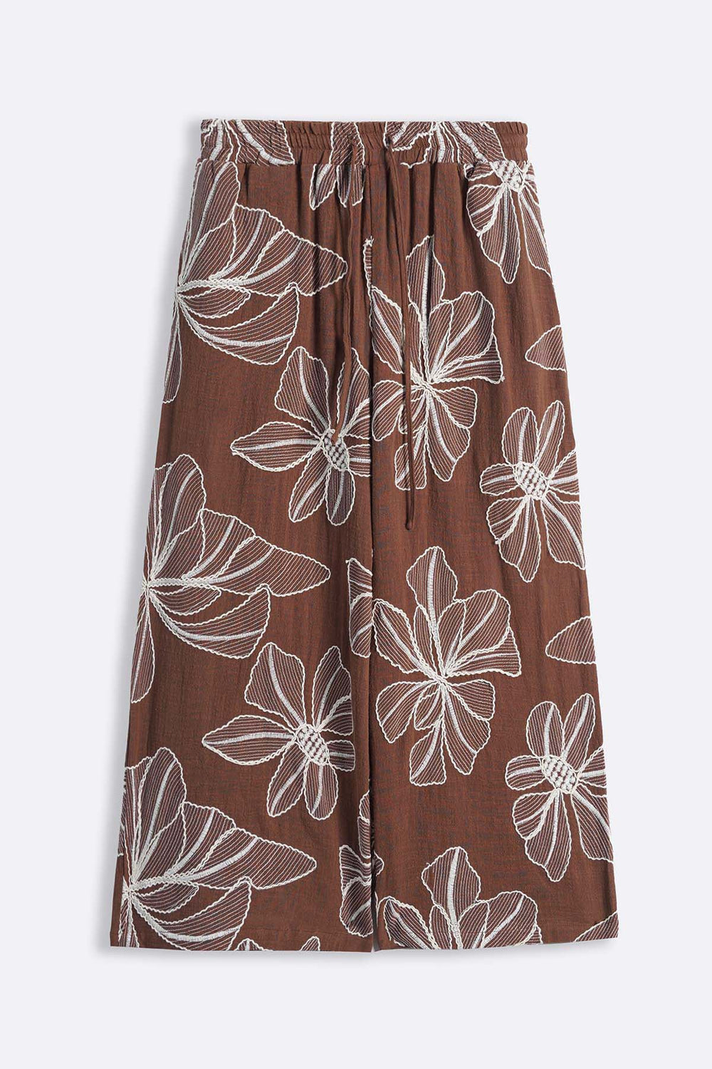 BROWN CORD COTTON EMBROIDERY CULOTTES