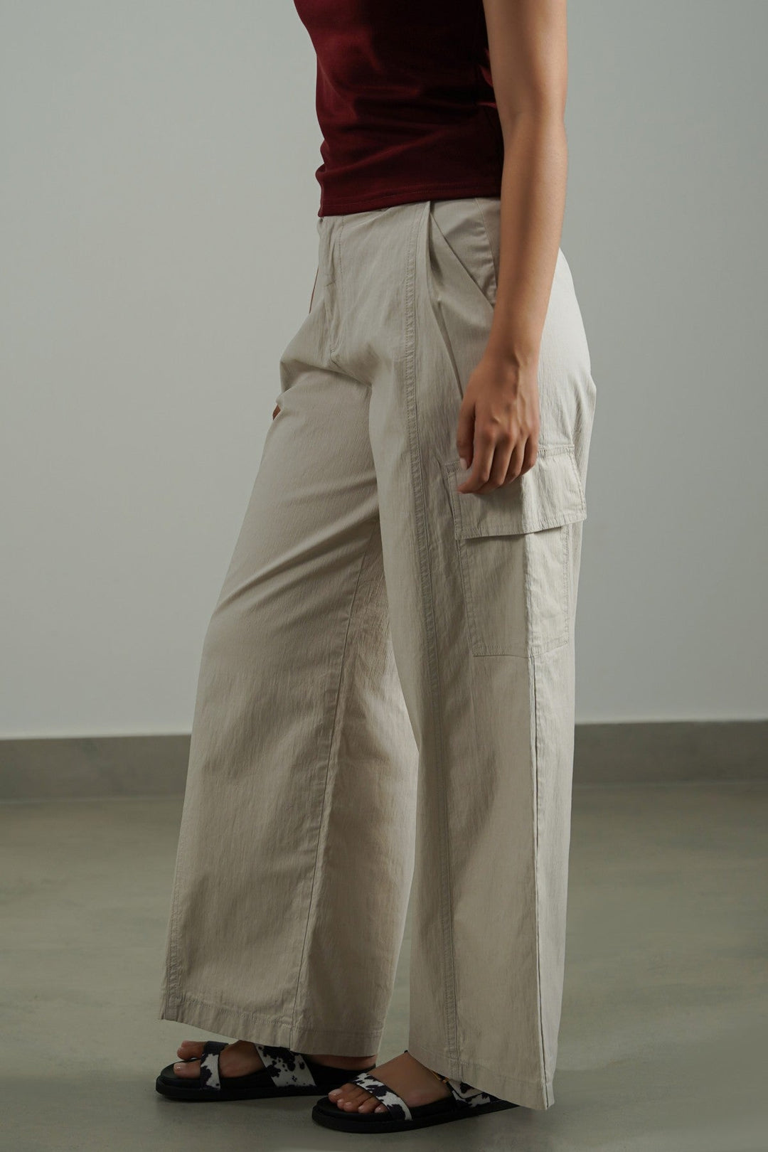BEIGE COTTON LINEN CARGO PANTS