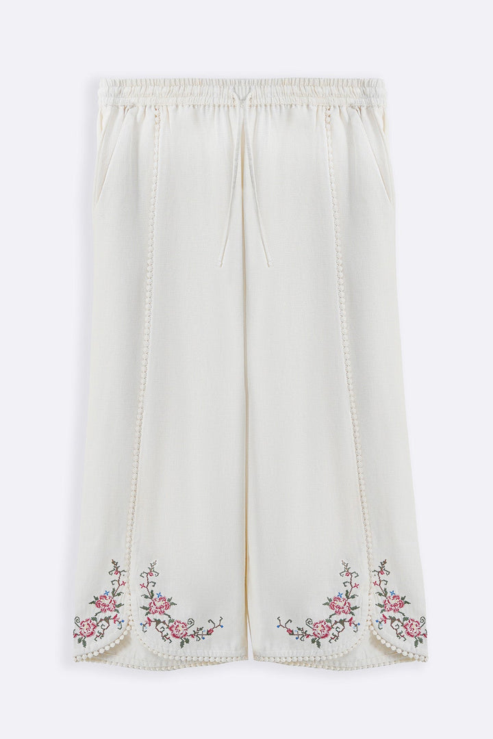 ECRU COTTON LACE ROSE PANTS