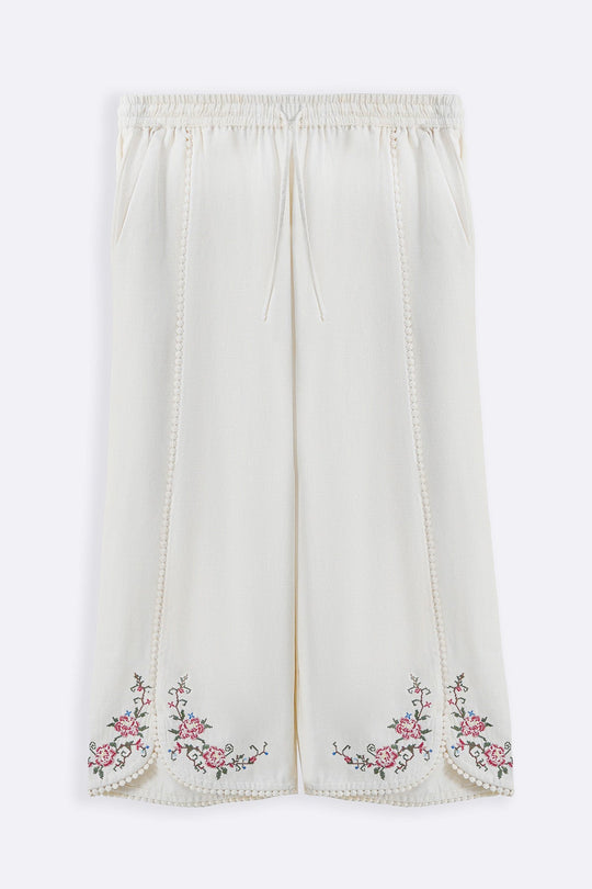 ECRU COTTON LACE ROSE PANTS