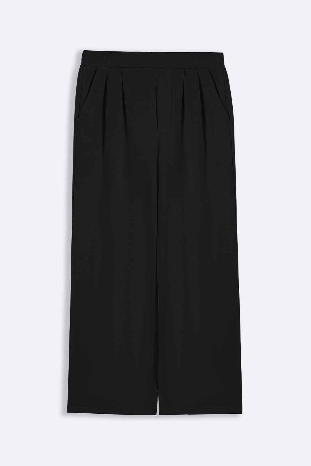 BLACK PLEATED WIDE-LEG PANTS