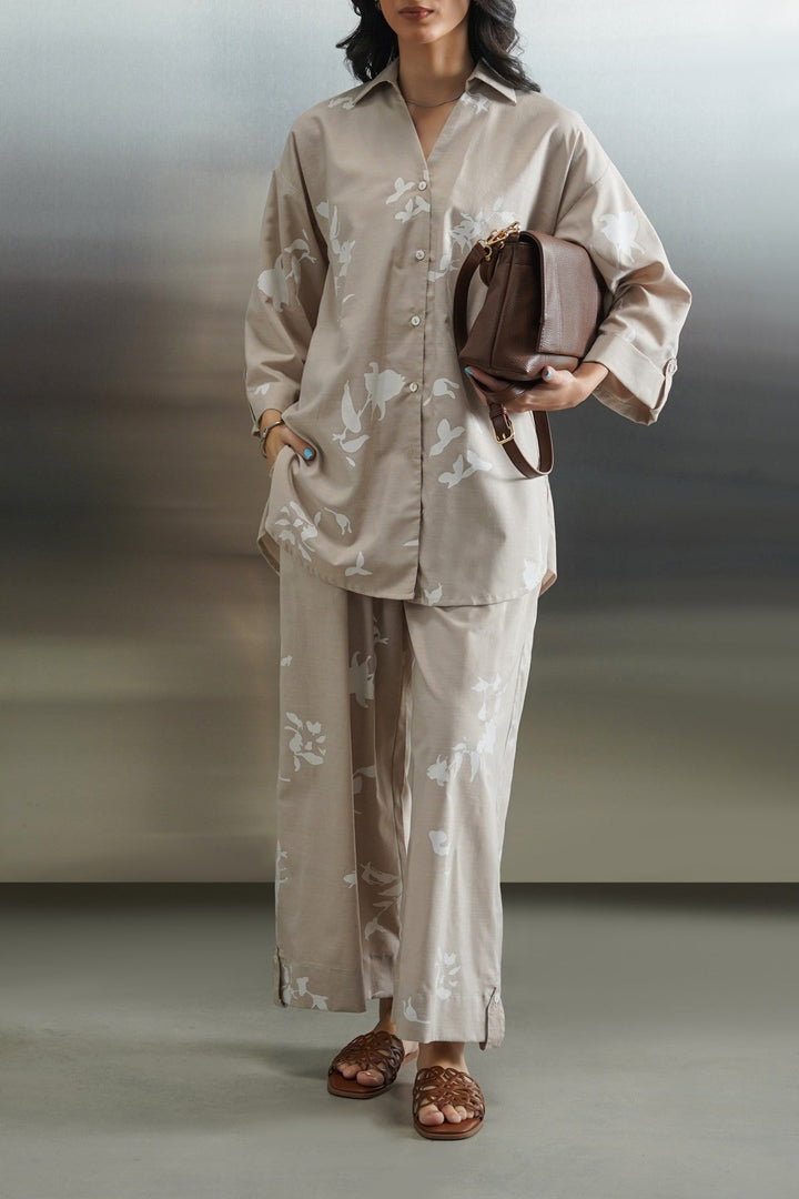 BEIGE PETAL IMPRINT CULOTTES