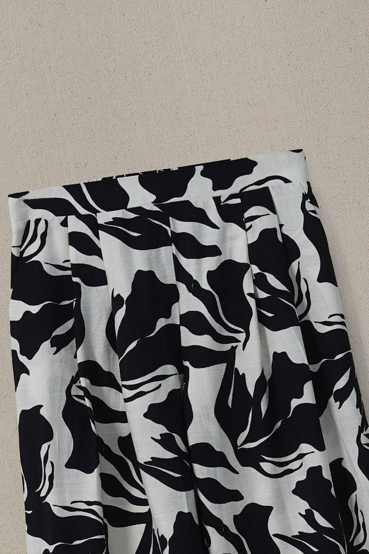 BLACK WHITE TROPIC FLOW PANTS