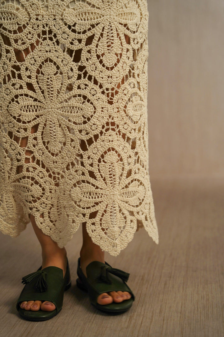 OFF WHITE TEXTURED CROCHET SKIRT