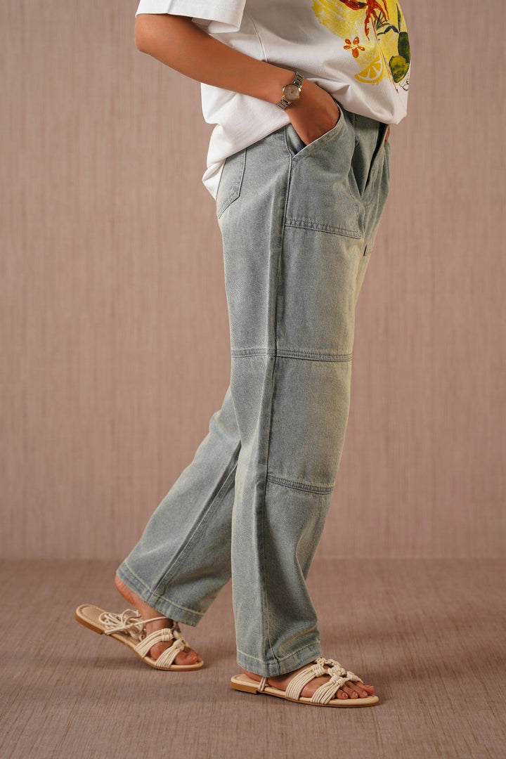 LIGHT BLUE PANEL SEAM JEANS