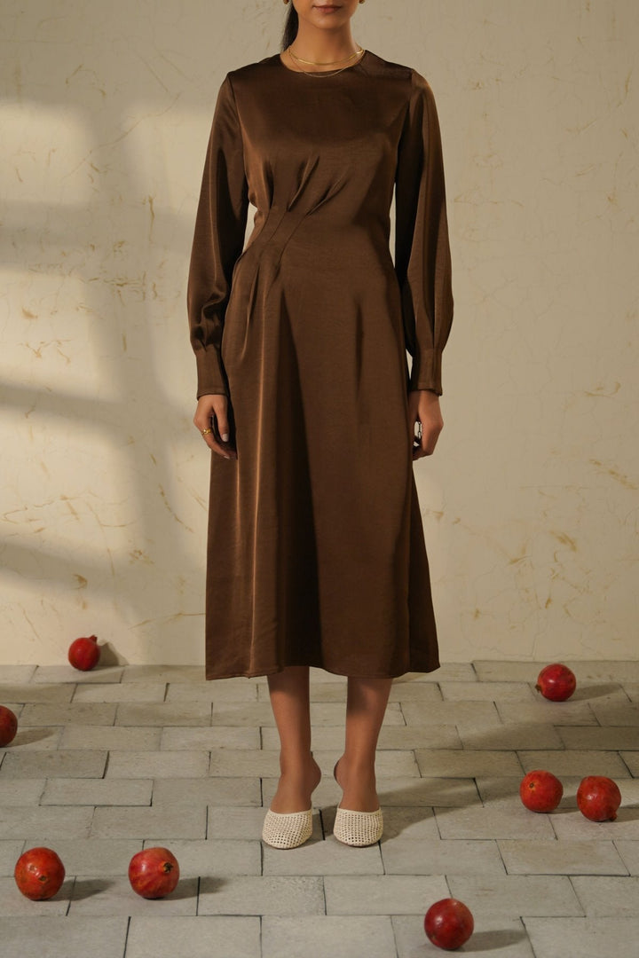BROWN STUDIO SATIN DRESS