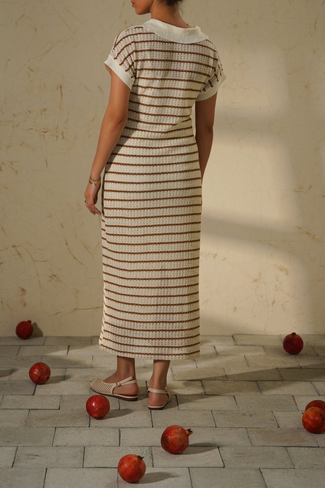 CAMEL CROCHET COLUMN DRESS